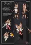  absurd_res anthro arten_reichtum bad_guy_cafe brown_body brown_fur clock demon english_text fangs felid feline fur halloweek hi_res lynx male mammal model_sheet ocerydia pocketwatch solo text tongue watch 