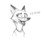  1:1 2020 anthro canid canine clothed clothing dipstick_ears disney fangs fox fur mammal monochrome multicolored_ears nick_wilde open_mouth open_smile reaction_image red_fox samur_shalem shirt simple_background sketch smile solo teeth topwear white_background zootopia 