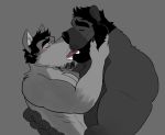  2020 anthro anthro_on_anthro beard blush canid canine duo eyes_closed facial_hair french_kissing fur ghoskee hair kissing male male/male mammal monochrome muscular open_mouth sharp_teeth teeth tongue tongue_out ursid 