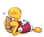  closed_eyes commentary creature eating english_commentary food gen_2_pokemon holding holding_food lowres no_humans plum!_(plumcea) pokemon pokemon_(creature) sandwich shuckle signature simple_background white_background 
