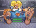  4_toes activision aliscik anthro bandicoot barefoot bdsm blonde_hair bodily_fluids bondage bound brush clothing coco_bandicoot crash_bandicoot_(series) english_text female foot_fetish foot_focus hair laugh long_hair machine mammal marsupial open_mouth ponytail pussy_tickling saliva sex_toy soles solo stocks sweat tears text tickling timer toes torn_clothing url vibrator video_games 