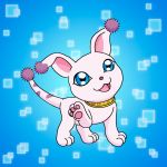  1:1 ambiguous_gender blue_background blue_eyes charlesdoodles digimon digimon_(species) evolution evolution_(transformation) feral gatomon hi_res markings pawpads pink_nose purple_markings ring salamon simple_background solo tail_markings transformation white_body 