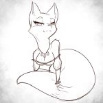 1:1 anthro armello blush braclets breasts canid canine cleavage clothed clothing dress female fox hi_res ihara jewelry looking_at_viewer mammal monochrome narrowed_eyes necklace portrait scarlet_(armello) seductive simple_background solo tail_grab video_games white_background 