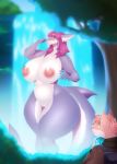  anthro big_breasts big_butt breasts butt canid canine canis duo female fish genitals hair hi_res male male/female mammal marine pink_eyes pink_hair pinkkatfox purple_body pussy sever shark solo_focus thick_thighs wolf 