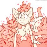  &lt;3 1:1 ambiguous_gender anthro big_ears bodily_fluids carrying chest_tuft dragon eyes_closed frown fur furred_dragon furry_dragon group head_tuft inner_ear_fluff kobold nicopossum nude on_head pile red_body red_skin simple_background smile standing sushifur sweat tail_hug textless tuft white_background yellow_body yellow_fur 