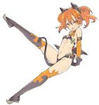  1girl bikini blade_(galaxist) breasts copyright_request demon_horns demon_tail detached_sleeves fang gloves hair_ornament hairclip horns navel orange_eyes orange_hair pointy_ears small_breasts smile solo swimsuit tail thighhighs underboob wings 