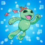 1:1 ambiguous_gender blue_background charlesdoodles claws digimon digimon_(species) elemental_creature evolution evolution_(transformation) flora_fauna flower flower_petals green_body green_eyes hi_res not_furry open_mouth palmon petals plant purple_claws simple_background solo togemon transformation 
