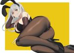  animal_ears ass breasts brown_eyes bunny_ears bunnygirl cameltoe cropped elbow_gloves gg-e gloves gray_hair headband leotard long_hair original waifu2x yellow 