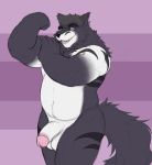 absurd_res anthro balls biceps big_balls big_muscles big_penis canid canine canis digital_media_(artwork) eyebrows eyewear facial_markings flexing fluffy fluffy_tail fur genitals glans glasses grey_body grey_fur hair half-erect head_markings hi_res humanoid_genitalia humanoid_penis looking_at_viewer male mammal markings mature_male multicolored_body multicolored_fur musclegut muscular muscular_male neck_tuft nude open_mouth penis pink_glans portrait pose purple_eyes radonryu raised_arm simple_background smile solo three-quarter_portrait toreiru tuft two_tone_body two_tone_fur white_body white_fur white_penis wolf 