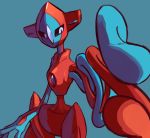  blue_background commentary creature deoxys deoxys_(normal) english_commentary gen_3_pokemon limb92 no_humans pokemon pokemon_(creature) simple_background solo upper_body 