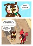  amyliobat animal_crossing anthro avian bird blathers_(animal_crossing) chameleon comic duo english_text flick_(animal_crossing) goth hi_res humor lizard male nintendo owl red_body red_scales reptile scales scalie text video_games 
