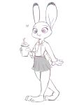  2018 absurd_res anthro bottomwear clothed clothing disney female fully_clothed fur hi_res holding_cup holding_object judy_hopps lagomorph leporid mammal open_mouth open_smile rabbit simple_background skirt smile solo straw swetpot white_background zootopia 