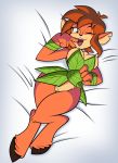  :3 absurd_res activision anthro bed big_breasts bottomless bottomwear breasts cervid cleavage clothed clothing clothing_lift elora featureless_crotch female fur furniture green_eyes grimphantom hair hi_res hooves mammal on_bed one_eye_closed open_mouth orange_body orange_fur orange_hair seductive skirt skirt_lift solo spyro_the_dragon video_games wink 