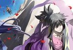  1girl ayumiso black_hair casey_(tov) closed_eyes damuron_atomaisu dual_persona gloves long_hair ponytail raven_(tales) smile tales_of_(series) tales_of_vesperia uniform 