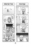  4koma breast_padding cleaning comic flandre_scarlet greyscale hammer_and_sickle hard_translated highres hong_meiling izayoi_sakuya monochrome multiple_4koma multiple_girls tagawa_gengo touhou translated 