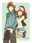  1girl bad_id bad_pixiv_id baseball_cap brown_hair denim hat iyo_(shalalala) long_hair pokemon pokemon_(game) pokemon_bw ponytail shorts touko_(pokemon) touya_(pokemon) v vest wristband 