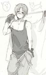  axis_powers_hetalia bad_id bad_pixiv_id bandaid cat flag male_focus monochrome northern_italy_(hetalia) simekirikowai sketch solo strap_slip 