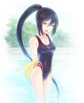  black_hair competition_swimsuit duplicate fang fictional_persona kickboard long_hair one-piece_swimsuit original ponytail self-portrait solo swimsuit tda yellow_eyes 