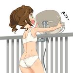  a1 ass bra brown_hair butt_crack flat_ass green_eyes idolmaster idolmaster_(classic) lingerie open_mouth panties satellite_dish short_hair smile solo takatsuki_yayoi twintails underwear underwear_only white_panties 