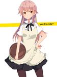  apron bad_id bad_pixiv_id black_legwear blush brown_eyes brown_hair crossdressing hand_on_hip long_hair male_focus otoko_no_ko pantyhose pun2 skirt solo takanashi_kotori takanashi_souta waitress working!! 