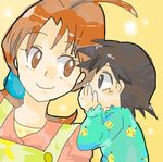  1girl bad_id bad_pixiv_id child family gen_1_pokemon hanako_(pokemon) lowres mother_and_son no_hat no_headwear oekaki pajamas pikachu pokemon pokemon_(anime) pokemon_(creature) satoshi_(pokemon) whispering yatsuhashi_otogi younger 