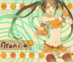  arancia bad_id bad_pixiv_id bracelet food fruit gradient_hair imai_taki jewelry midriff miniskirt multicolored_hair navel orange orange_eyes orange_skirt original skirt solo thighhighs twintails zettai_ryouiki 