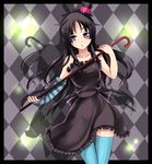  akiyama_mio black_hair blue_eyes cane don't_say_&quot;lazy&quot; dress fingerless_gloves gloves hat k-on! koori_yousei long_hair mini_hat mini_top_hat solo thighhighs top_hat 