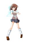  biribiri brown_eyes brown_hair electricity misaka_mikoto school_uniform short_hair shorts solo sweater_vest to_aru_kagaku_no_railgun to_aru_majutsu_no_index yukimura1130 