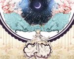  aqua_hair bridget00747 cherry_blossoms dress flower hair_flower hair_ornament hatsune_miku long_hair moon smile solo twintails very_long_hair vocaloid 