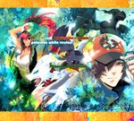  1girl baseball_cap brown_hair denim denim_shorts gen_5_pokemon hat jacket kab00m_chuck pokemon pokemon_(creature) pokemon_(game) pokemon_bw ponytail reshiram shorts touko_(pokemon) touya_(pokemon) vest zekrom zorua 