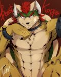  abs alternate_species anthro bowser canine clothed clothing kemono male mammal mario_bros muscular muscular_male nintendo pecs simple_background solo tach8 video_games wolf 