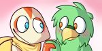  2017 2:1 ambiguous_gender anthro avian bandanna bird blue_eyes blush duo hand_holding lizard male orange_eyes reptile scalie skink skinker tico_(skinker) 