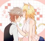  1boy 1girl animal_ears blonde_hair braid braided_ponytail brown_hair cat_ears cat_paws cat_tail closed_eyes fate/apocrypha fate_(series) hetero jeanne_d&#039;arc_(fate) jeanne_d&#039;arc_(fate)_(all) kiss long_hair nyorotono paws short_hair sieg_(fate/apocrypha) smelling tail 