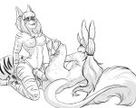  2020 anthro anthro_on_anthro anus breast_size_difference breasts dildo domestic_cat ear_piercing eyewear felid feline felis female female/female fur genitals glasses hair horn hybrid inner_ear_fluff interspecies kneeling lagomorph leporid long_hair lying mammal metalmanda monochrome navel nipples on_side penetration piercing pussy rabbit sex_toy simple_background smile spread_legs spreading strapon striped_body striped_fur stripes tail_tuft tuft vaginal vaginal_penetration 