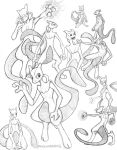  2_toes 3_fingers ambiguous_gender felid feline feral fingers floating graphite_(artwork) hatching_(art) hi_res keenadraws legendary_pok&eacute;mon long_tail mammal mewtwo monochrome multiple_poses nintendo pencil_(artwork) pok&eacute;mon pok&eacute;mon_(species) pose simple_background sketch sketch_page solo toes traditional_media_(artwork) video_games 