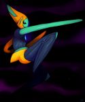  commentary creature deoxys deoxys_(speed) english_commentary full_body gen_3_pokemon highres megadinkloid no_humans pokemon pokemon_(creature) signature solo space star_(sky) 