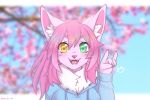  2020 anthro day detailed_background digital_media_(artwork) domestic_cat felid feline felis female hi_res mammal nayeliefox open_mouth outside sky smile solo teeth tongue 