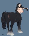  anus big_breasts breasts centaur draft_horse edit equid equid_taur equine feathering female fur hi_res horse looking_at_viewer looking_back mammal mammal_taur nude omari solo taur 