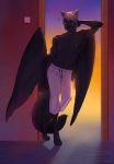  2020 4_toes 5_fingers anthro black_body black_feathers black_nose canid canine digital_media_(artwork) feathered_wings feathers fingers grey_hair hair hi_res hybrid male mammal poofroom solo toes wings 