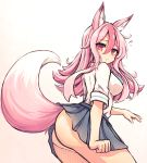  2020 absurd_res animal_humanoid anthro bottomwear brand_new_animal breasts butt canid canid_humanoid canine canine_humanoid clothed clothing female fingers fluffy fluffy_tail fox fox_humanoid fur hair hi_res humanoid inner_ear_fluff looking_at_viewer mammal mammal_humanoid multicolored_body multicolored_fur nazuna_hiwatashi pink_body pink_eyes pink_fur pink_hair portrait ray65189008 simple_background skirt solo studio_trigger three-quarter_portrait tuft underwear white_background white_body white_fur 