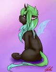  &lt;3 2020 arthropod biped black_body black_eyebrows black_fur blush butt changeling chest_tuft digital_drawing_(artwork) digital_media_(artwork) equid equine eyebrows fan_character fangs female feral friendship_is_magic fur gradient_background green_hair hair half-closed_eyes hi_res hooves horn long_hair looking_at_viewer mammal membrane_(anatomy) membranous_wings my_little_pony narrowed_eyes nude purple_background purple_eyes rear_view red_text rose_(shadowponi) semi-anthro shadowponi shoulder_tuft side_view signature simple_background sitting smile solo text three-quarter_view tuft wings 