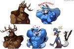  animaniacs anthro antlers bambi bambi_(film) blue_body blue_fur brown_body brown_fur brown_hair canid canine canis cervid disney fur hair horn lips long_hair male mammal muscular muscular_male spookaboo thick_lips warner_brothers white_hair wilford_wolf wolf 