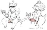  animal_crossing anthro apron apron_only big_butt big_penis blush book bottomless butt clothed clothing domestic_cat duo ejaculation erection eulipotyphlan eyewear felid feline felis female flaccid foreskin freckles genitals glasses hedgehog herm holding_book holding_object humanoid_genitalia humanoid_penis intersex long_sleeves looking_at_viewer male mammal morokko mostly_nude necktie nintendo nipples_through_clothes penis raymond_(animal_crossing) sable_able sitting standing topwear vest video_games 