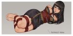  1girl barefoot bdsm black_eyes black_hair bondage bound bound_arms bound_legs bound_wrists breasts feet final_fantasy final_fantasy_xv gentiana lines rainnear red_rope restrained rope shibari shibari_over_clothes tied_up 