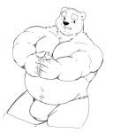  2020 absurd_res anthro asian_clothing belly bulge clothing cute_fangs east_asian_clothing fundoshi hi_res humanoid_hands japanese_clothing jumperbear male mammal monochrome moobs overweight overweight_male simple_background solo underwear ursid white_background 