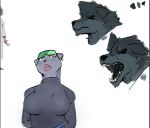  anthro canid canine canis ear_piercing ear_ring female goon_(goonie_san) goonie-san hands_behind_back mammal mary_itani_(brand_new_animal) mink mustelid musteline open_mouth piercing solo turtleneck wolf 