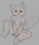  aggressive_retsuko ailurid anthro blush breasts clothed clothing convenient_censorship faultyiff female fur hi_res looking_at_viewer mammal monochrome nipples partially_clothed pouting red_panda retsuko sanrio simple_background sitting solo thick_thighs undressing wide_hips 
