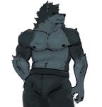  anthro bottomwear canid canine canis clothing goon_(goonie_san) goonie-san hand_in_pocket looking_aside male mammal pants pockets solo toned_body topless_male wolf 