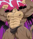  2019 5_fingers abs anthro armpit_hair biceps big_muscles body_hair brown_body brown_fur brown_nipples bulge clothed clothing fingers flexing fur grin haplorhine huge_mucsles huge_muscles humanoid_hands jewelry looking_at_viewer low-angle_view male mammal monkey muscular muscular_male necklace nipples pecs primate pubes quads smile solo sparkles standing thymilph topless triceps underwear underwear_only veiny_muscles yellow_eyes 