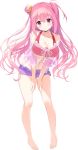  1girl anneliese asymmetrical_hair blush breasts cleavage full_body hair_bun highres huge_breasts kimagure_temptation kimishima_ao long_hair looking_at_viewer navel official_art pink_eyes pink_hair sheer_clothes short_shorts shorts smile solo star star_print transparent_background two_side_up 